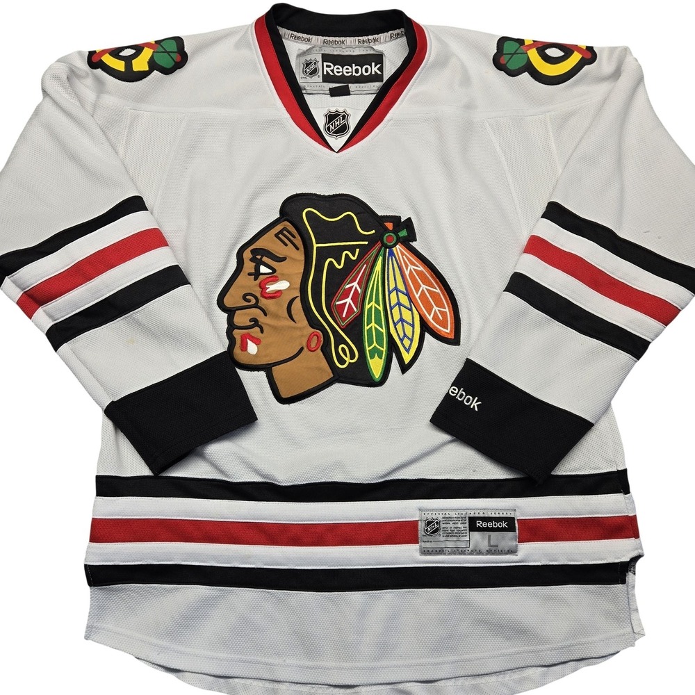 Chicago Blackhawks Jersey Mens L White NHL‎ Hockey Reebok Authentic Patch